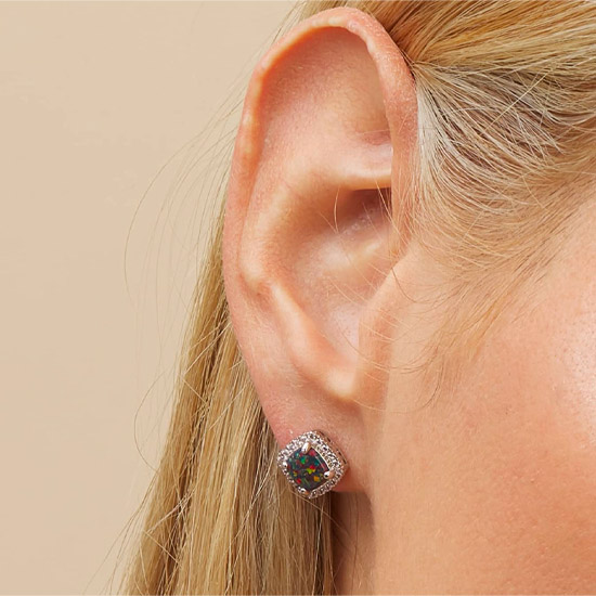 White Gold Plated Created Black Opal Earrings White Gold Plated Created Black Opal Earrings