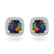 White Gold Plated Created Black Opal Earrings White Gold Plated Created Black Opal Earrings