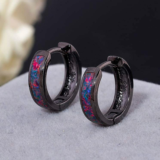 Small Hoop Gold Plated Black Opal Earrings Small Hoop Gold Plated Black Opal Earrings