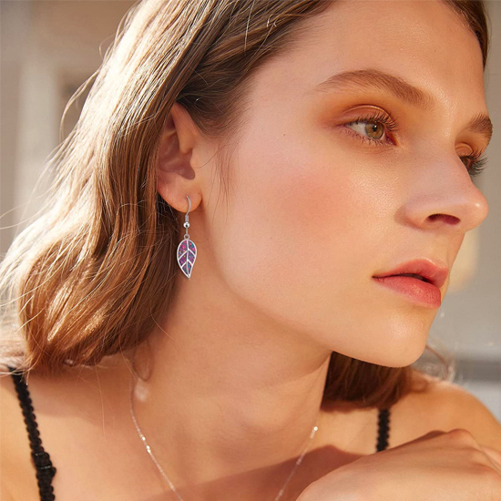 18K White Gold Plated Black Opal Drop Leaf Earrings 18K White Gold Plated Black Opal Drop Leaf Earrings