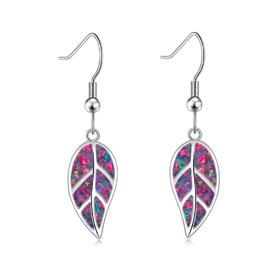 18K White Gold Plated Black Opal Drop Leaf Earrings 18K White Gold Plated Black Opal Drop Leaf Earrings