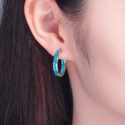 Silver Plated Hoop Blue Opal Earrings