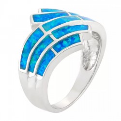 Sterling Silver Lab-Created Blue Opal Wave Bypass Ring
