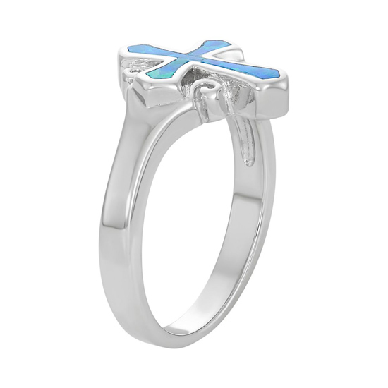 Sterling Silver Lab-Created Blue Opal Cross Ring Sterling Silver Lab-Created Blue Opal Cross Ring