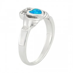 Sterling Silver Lab-Created Blue Opal Claddagh Ring