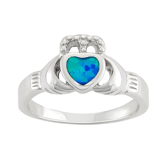 Sterling Silver Lab-Created Blue Opal Claddagh Ring Sterling Silver Lab-Created Blue Opal Claddagh Ring