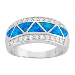 Sterling Silver Cubic Zirconia & Lab-Created Blue Opal Ring