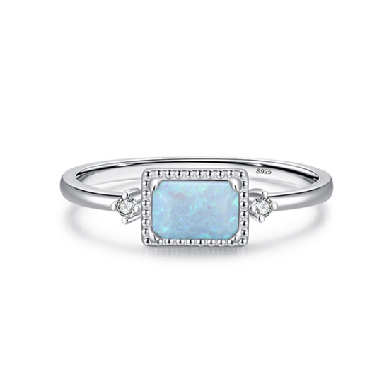 Rectangular Solitaire Ring in Silver Opal