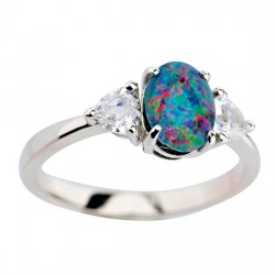 Silver Australian Blue Opal Ring