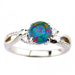 Natural Blue Australian Opal Silver Ring