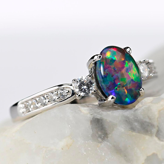 Sterling Silver Natural Australian Opal Ring