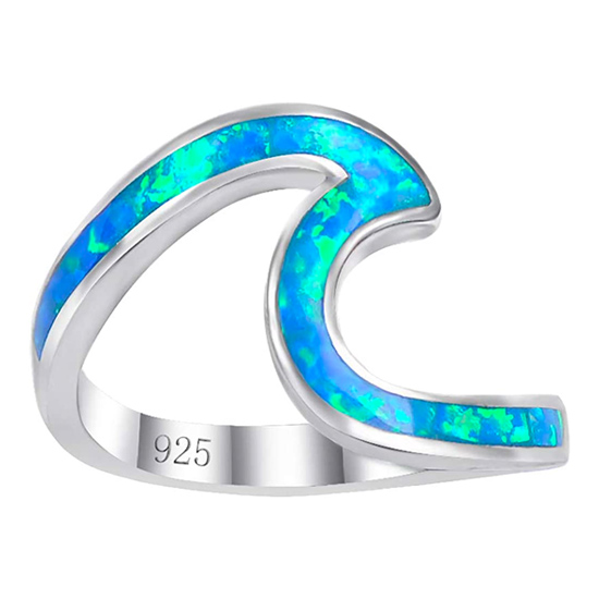 925 Sterling Silver Blue Opal Wave Ring for Women 925 Sterling Silver Blue Opal Wave Ring for Women