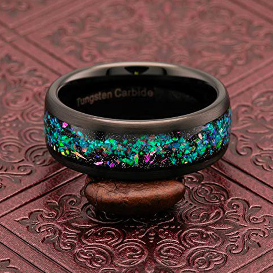 Opal Band Black Tungsten Wedding Ring for Men Opal Band Black Tungsten Wedding Ring for Men
