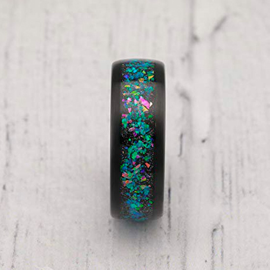 Opal Band Black Tungsten Wedding Ring for Men
