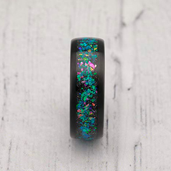 Opal Band Black Tungsten Wedding Ring for Men Opal Band Black Tungsten Wedding Ring for Men