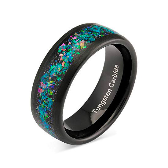 Opal Band Black Tungsten Wedding Ring for Men Opal Band Black Tungsten Wedding Ring for Men