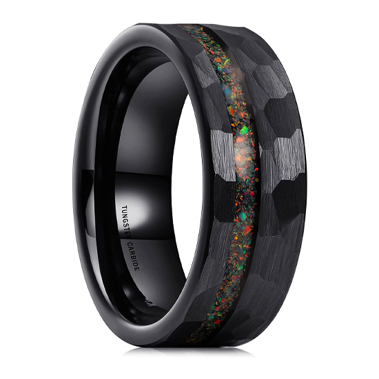 8mm Opal Inlaid Black Tungsten Carbide Wedding Ring
