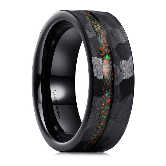 8mm Opal Inlaid Black Tungsten Carbide Wedding Ring 8mm Opal Inlaid Black Tungsten Carbide Wedding Ring