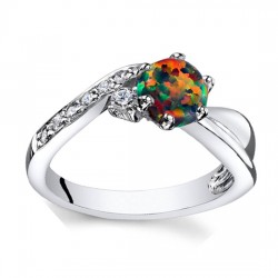 Sterling Silver Round Created Black Opal Cluster Ring