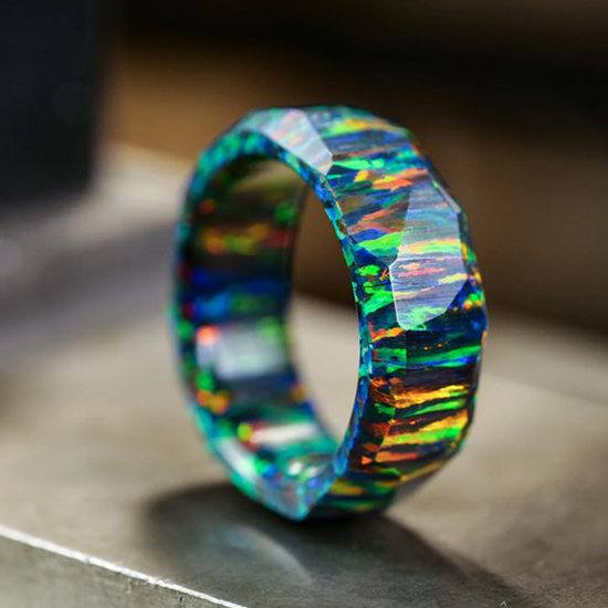 Unique Hammered Finish Black Opal Mens Wedding Ring Unique Hammered Finish Black Opal Mens Wedding Ring