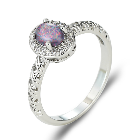 White Gold Plated Gemstone Wedding Ring Lab Created Black Opal