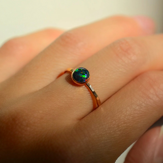 Black fire opal ring Black Oval Ring