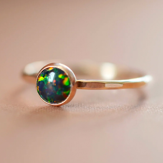 Black fire opal ring Black Oval Ring