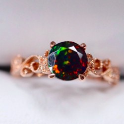 14K Rose Gold Black Opal Solitaire Ring