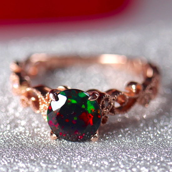 14K Rose Gold Black Opal Solitaire Ring 14K Rose Gold Black Opal Solitaire Ring