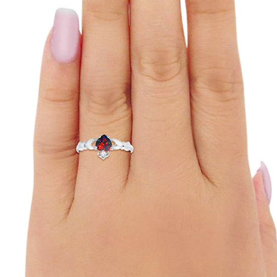Claddagh Heart Promise Ring Lab Created Black Opal Sterling Silver Ring Claddagh Heart Promise Ring Lab Created Black Opal Sterling Silver Ring