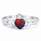 Claddagh Heart Promise Ring Lab Created Black Opal Sterling Silver Ring