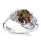 Black Fire Opal Ring for Women 925 Sterling Silver Three Stone Ring