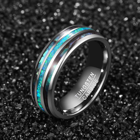 8mm Tungsten Carbide Ring Real Blue/Green Opal and Abalone Shell Wedding Band 8mm Tungsten Carbide Ring Real Blue/Green Opal and Abalone Shell Wedding Band