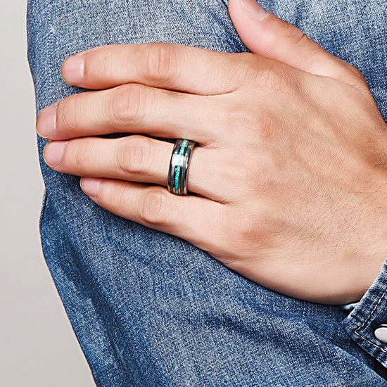 8mm Tungsten Carbide Ring Real Blue/Green Opal and Abalone Shell Wedding Band 8mm Tungsten Carbide Ring Real Blue/Green Opal and Abalone Shell Wedding Band