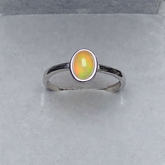 Oval Cut Natural Fire Opal Solitaire Silver Women's Engagement Ring