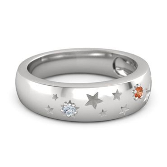 Stars Silver Band Rings With Diamond And Fire Opal