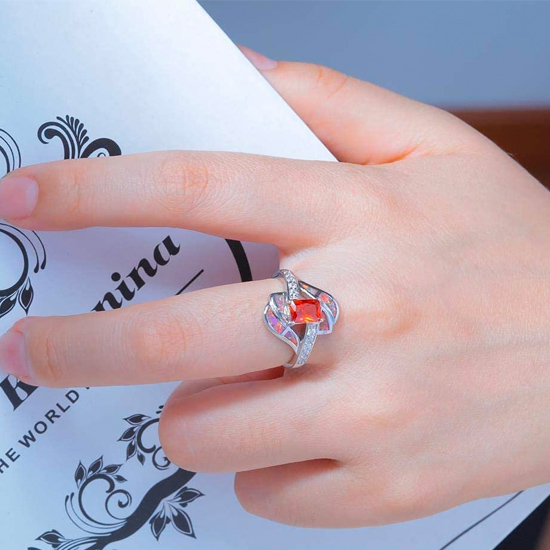 White Gold Plated Created Orange Fire Opal Engagement Rings White Gold Plated Created Orange Fire Opal Engagement Rings
