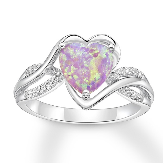 Sterling Silver Lab-Created Pink Opal Heart Ring Sterling Silver Lab-Created Pink Opal Heart Ring