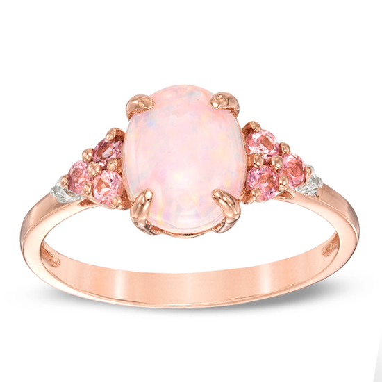 14K Rose Gold Plate Lab-Created Pink Opal Gemstone Ring