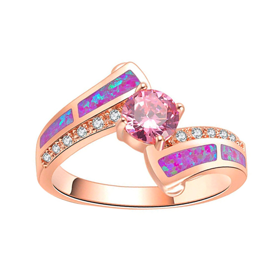 Gold Plated Created Pink Opal Ring Women Perfect Fashion Ring