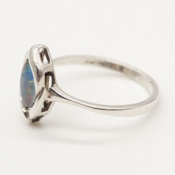 925 Sterling Silver Antique Black Opal Ring