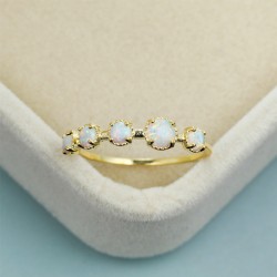 Round Opal Stone Gold Color Small Vintage Female Wedding Ring