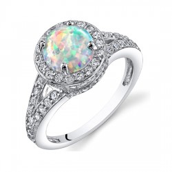 925 Sterling Silver Vintage Halo White Fire Opal Ring