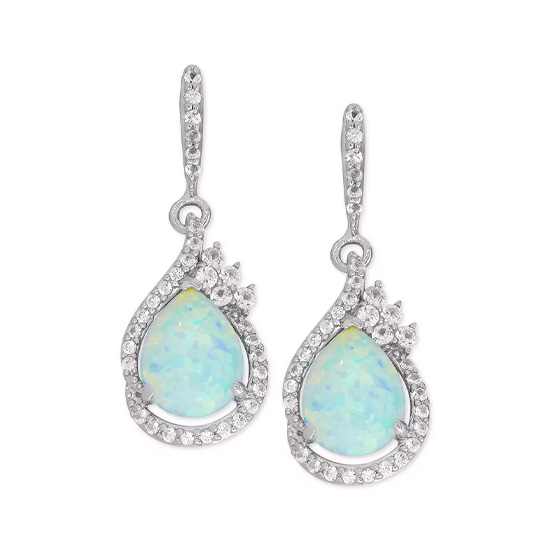 Sterling Silver Lab-Created Opal Drop Earrings