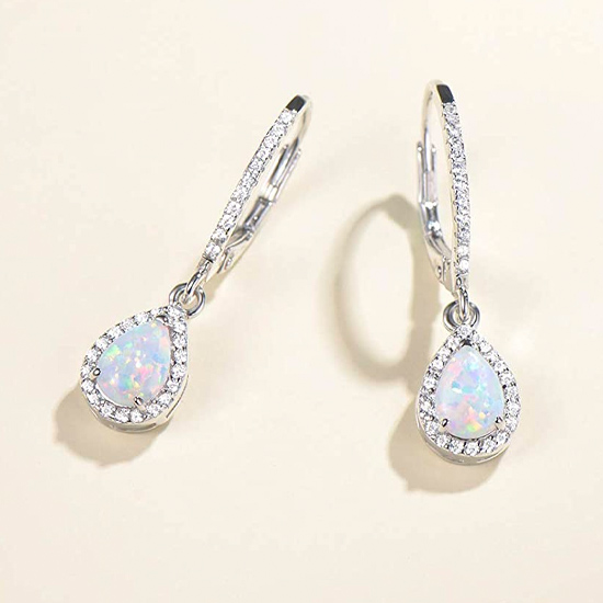 Sterling Silver Teardrop Created Opal Earrings October Birthstone for Women Girls