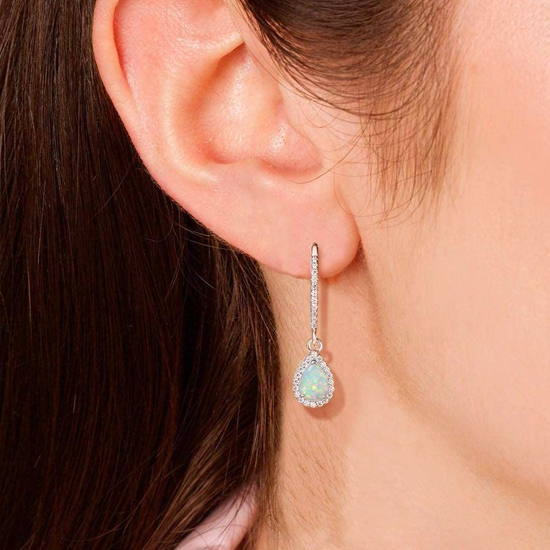 Sterling Silver Teardrop Created Opal Earrings October Birthstone for Women Girls Sterling Silver Teardrop Created Opal Earrings October Birthstone for Women Girls