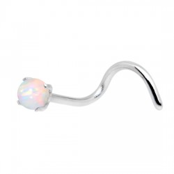White Lab-Created Opal Pronged Nose Screw Ring