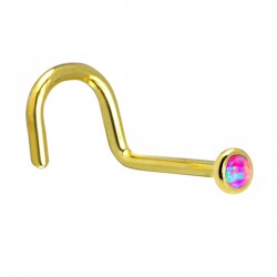 14KT Yellow Gold 2mm Fuchsia Lab Created Opal Nose Ring