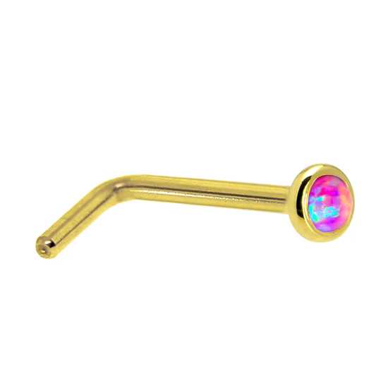 14KT Yellow Gold 2mm Fuchsia Lab Created Opal Nose Ring 14KT Yellow Gold 2mm Fuchsia Lab Created Opal Nose Ring