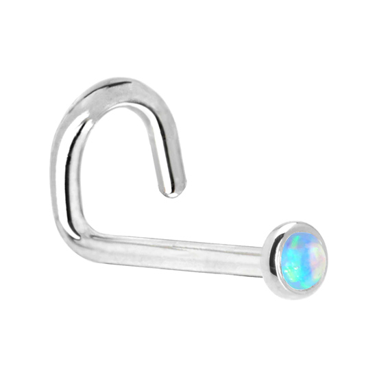14KT White Gold 2mm Light Blue Lab Created Opal Nose Ring 14KT White Gold 2mm Light Blue Lab Created Opal Nose Ring